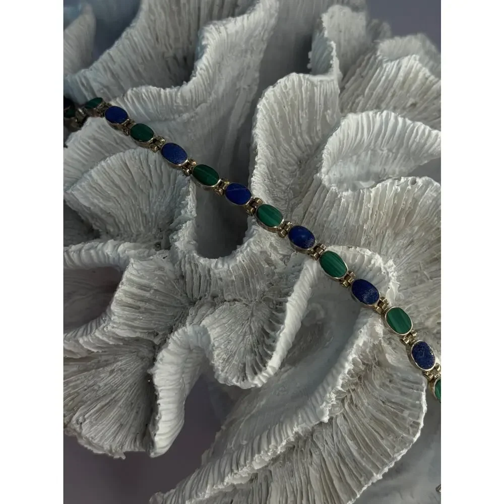 925 Sterling Silver Malachite & Sodalite Bracelet Length 7